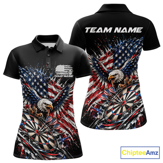 Custom Patriotic American Flag Eagle Dart Women Polo Shirt, US Dart Team Shirt IPHW12531