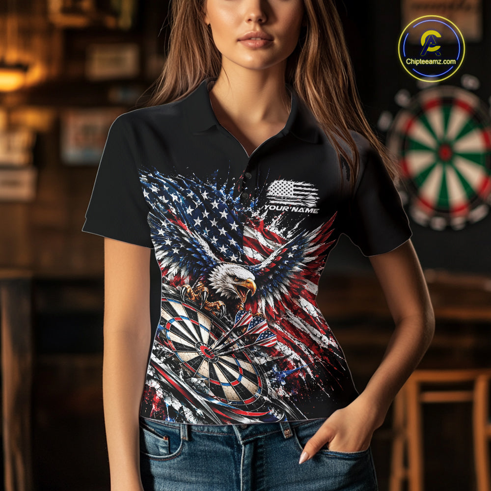 Custom Patriotic American Flag Eagle Dart Women Polo Shirt, US Dart Team Shirt IPHW12531