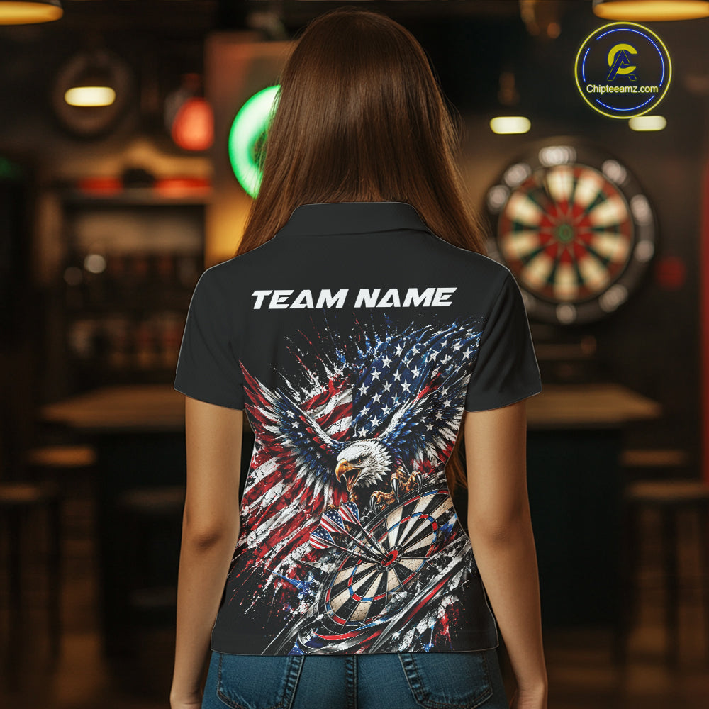 Custom Patriotic American Flag Eagle Dart Women Polo Shirt, US Dart Team Shirt IPHW12531