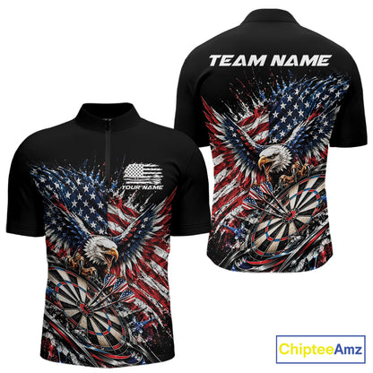 Custom Patriotic American Flag Eagle Dart Men Quarter Zip Shirt, US Dart Team Shirt IPHW12531