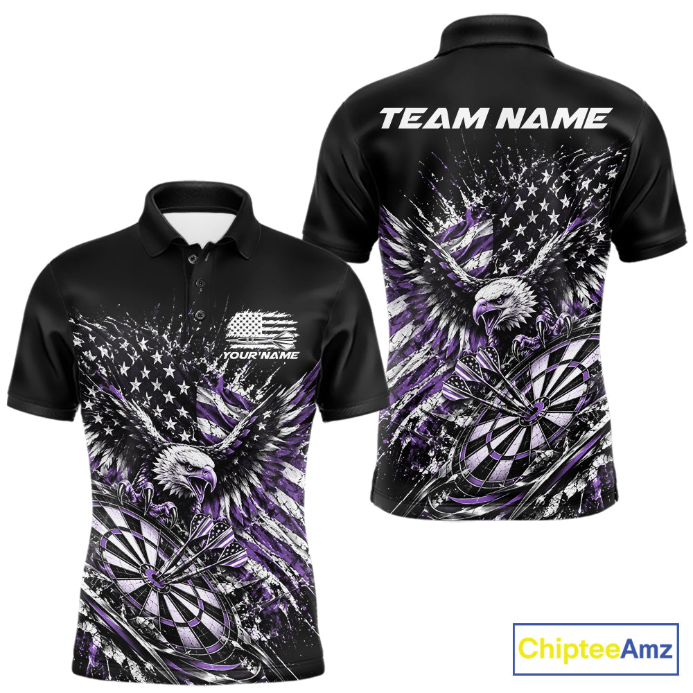 Custom Patriotic Purple American Flag Eagle Dart Men Polo Shirt, US Dart Team Shirt IPHW12532