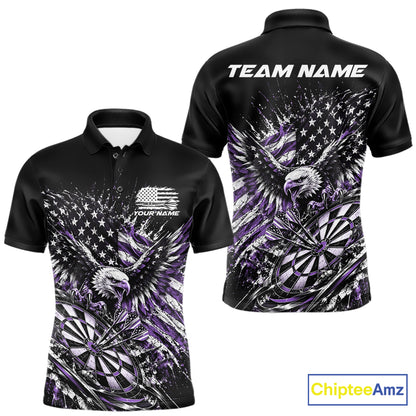 Custom Patriotic Purple American Flag Eagle Dart Men Polo Shirt, US Dart Team Shirt IPHW12532