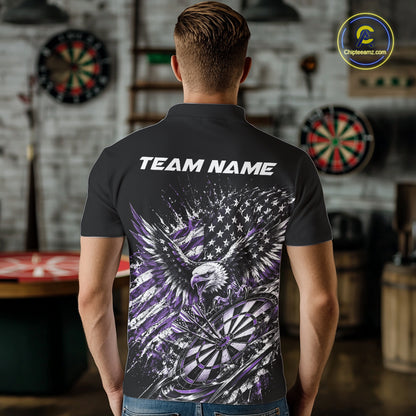 Custom Patriotic Purple American Flag Eagle Dart Men Polo Shirt, US Dart Team Shirt IPHW12532
