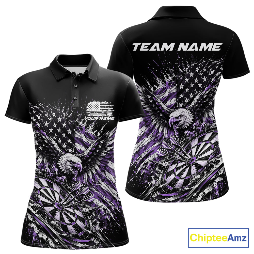Custom Patriotic Purple American Flag Eagle Dart Women Polo Shirt, US Dart Team Shirt IPHW12532