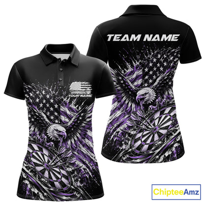 Custom Patriotic Purple American Flag Eagle Dart Women Polo Shirt, US Dart Team Shirt IPHW12532