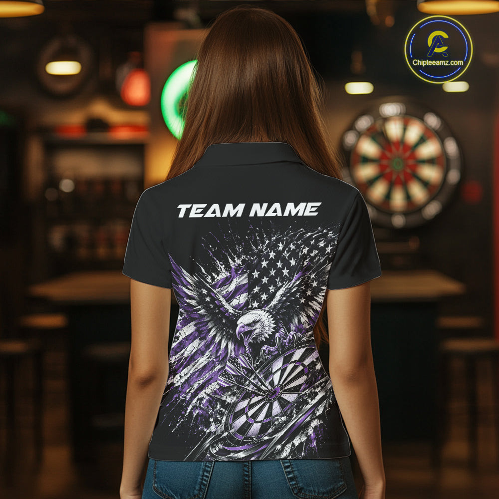 Custom Patriotic Purple American Flag Eagle Dart Women Polo Shirt, US Dart Team Shirt IPHW12532