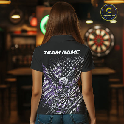 Custom Patriotic Purple American Flag Eagle Dart Women Polo Shirt, US Dart Team Shirt IPHW12532