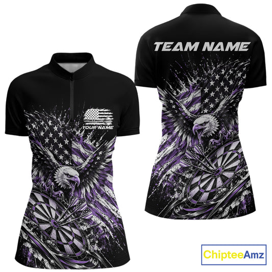 Custom Patriotic Purple American Flag Eagle Dart Women Quarter-Zip Shirt, US Dart Shirt IPHW12532