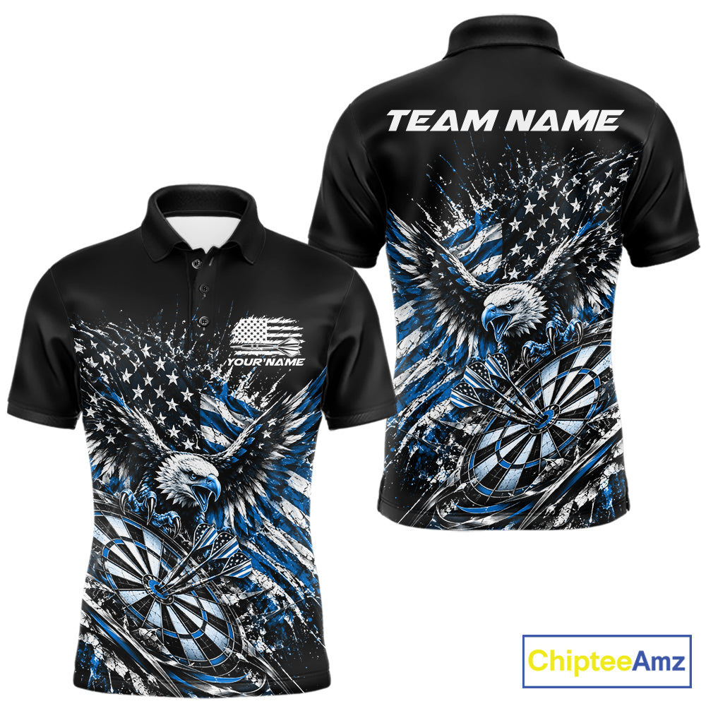 Custom Patriotic Blue American Flag Eagle Dart Men Polo Shirt, US Dart Team Shirt IPHW12533