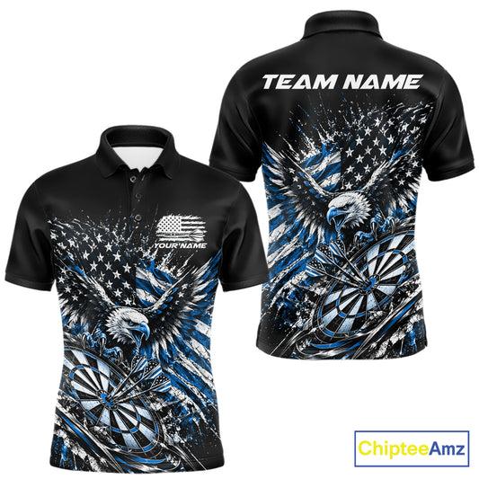 Custom Patriotic Blue American Flag Eagle Dart Men Polo Shirt, US Dart Team Shirt IPHW12533