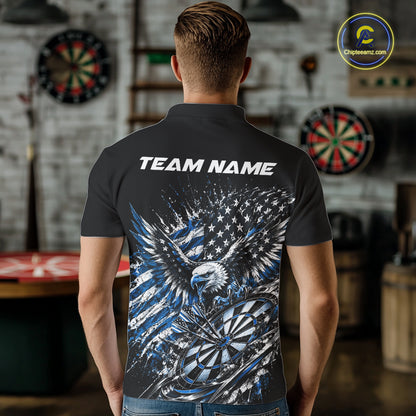 Custom Patriotic Blue American Flag Eagle Dart Men Polo Shirt, US Dart Team Shirt IPHW12533