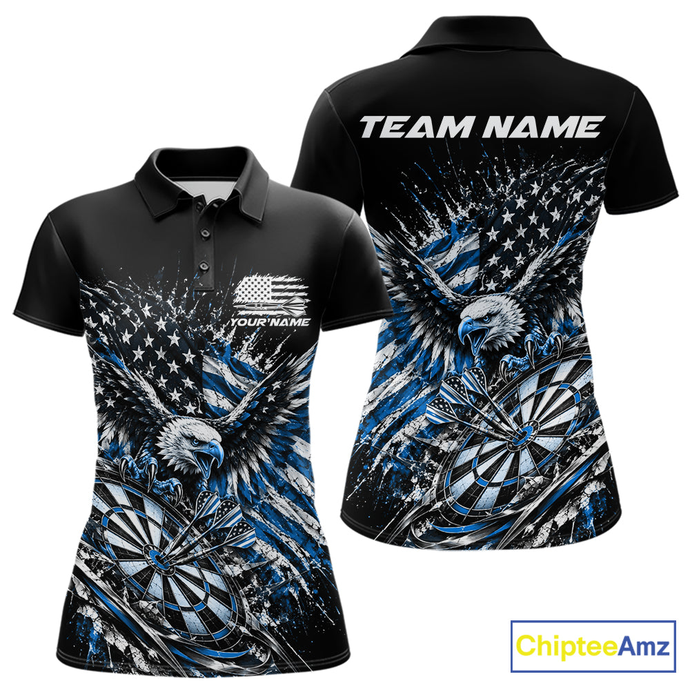Custom Patriotic Blue American Flag Eagle Dart Women Polo Shirt, US Dart Team Shirt IPHW12533