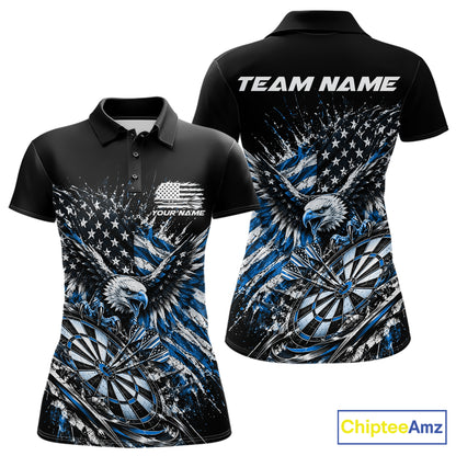 Custom Patriotic Blue American Flag Eagle Dart Women Polo Shirt, US Dart Team Shirt IPHW12533