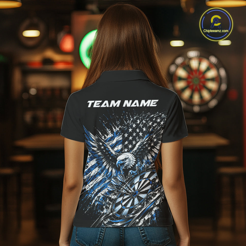 Custom Patriotic Blue American Flag Eagle Dart Women Polo Shirt, US Dart Team Shirt IPHW12533
