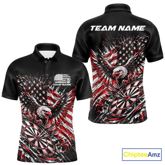 Custom Patriotic Red American Flag Eagle Dart Men Polo Shirt, US Dart Team Shirt IPHW12534