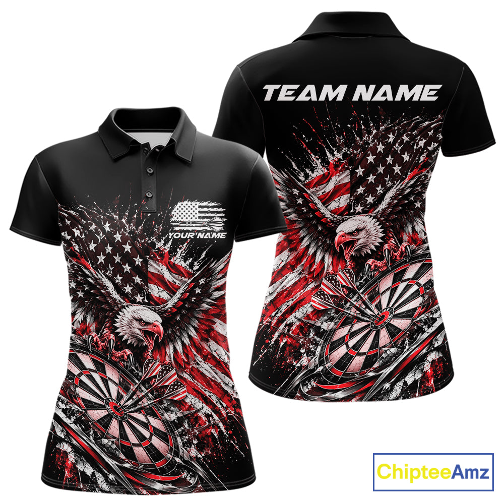 Custom Patriotic Red American Flag Eagle Dart Women Polo Shirt, US Dart Team Shirt IPHW12534