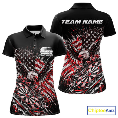 Custom Patriotic Red American Flag Eagle Dart Women Polo Shirt, US Dart Team Shirt IPHW12534