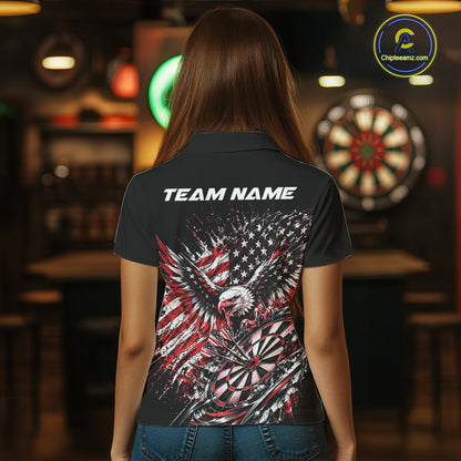 Custom Patriotic Red American Flag Eagle Dart Women Polo Shirt, US Dart Team Shirt IPHW12534