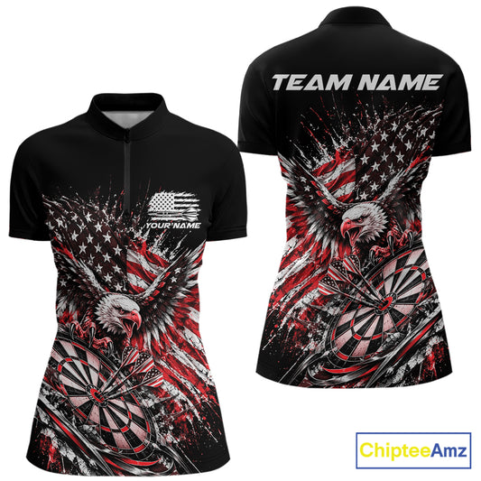 Custom Patriotic Red American Flag Eagle Dart Women Quarter-Zip Shirt, US Dart Shirt IPHW12534