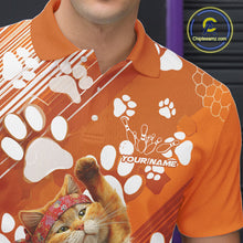 Load image into Gallery viewer, Custom Funny Orange Cat Bowling Men Polo Shirt, Cute Team Cat Paw Bowling Shirt IPHW10101