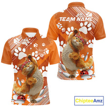 Load image into Gallery viewer, Custom Funny Orange Cat Bowling Men Polo Shirt, Cute Team Cat Paw Bowling Shirt IPHW10101
