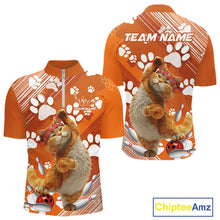 Load image into Gallery viewer, Custom Funny Orange Cat Bowling Men Quarter-Zip Shirt, Cute Team Cat Paw Bowling Shirt IPHW10101