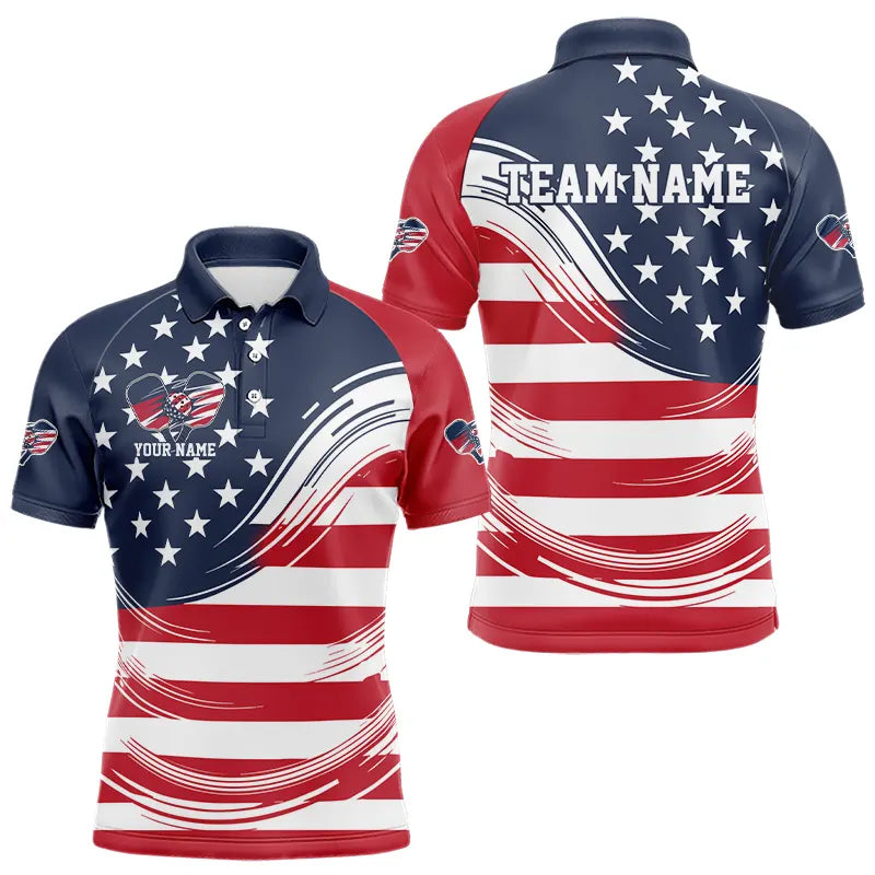 Custom American Flag Patriotic Pickleball Polo Shirts For Men, US Pickleball League Shirt IPHW8125