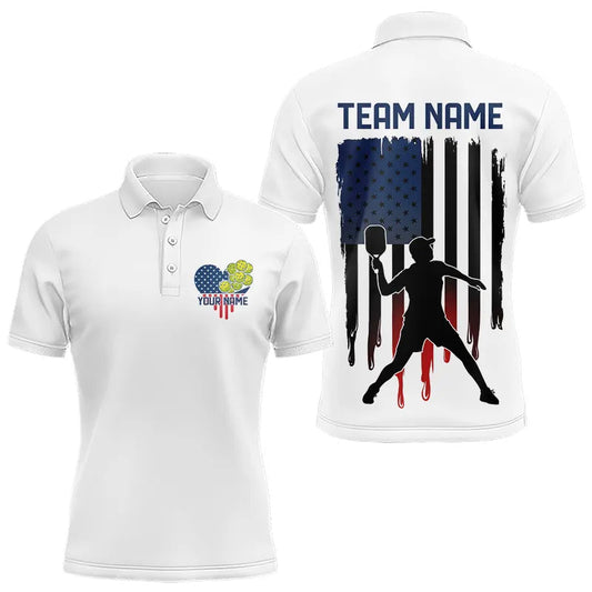 Custom American Flag Patriotic Pickleball Polo Shirts For Men, Love US Pickleball League Shirt IPHW8129