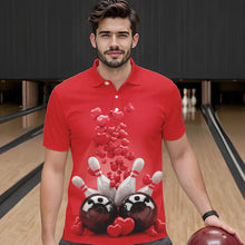 Load image into Gallery viewer, Custom Valentine Day Bowling Red Polo Shirts For Men, Romance Bowling Couple Outfits IPHW8352