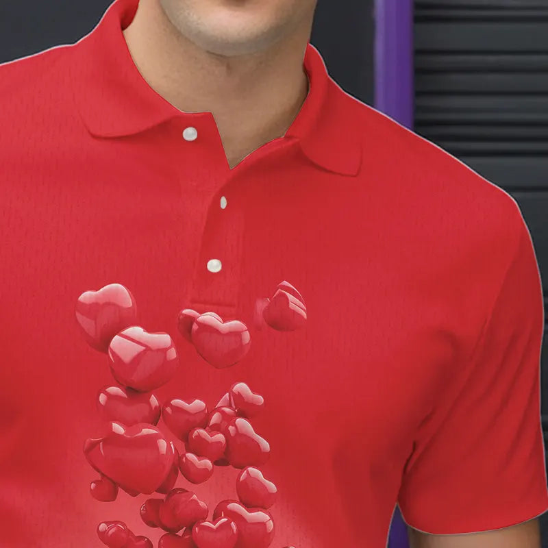 Custom Valentine Day Bowling Red Polo Shirts For Men, Romance Bowling Couple Outfits IPHW8352