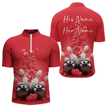 Load image into Gallery viewer, Custom Valentine Day Bowling Red Quarter-Zip Shirts For Men, Romance Bowling Couple Outfits IPHW8352
