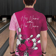 Load image into Gallery viewer, Bowling And Pink Roses Custom Valentine Bowling Polo Shirts For Men Bowling Couple Outfits IPHW8355