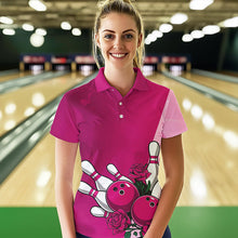 Load image into Gallery viewer, Bowling And Pink Roses Custom Valentine Bowling Polo Shirts For Women Bowling Couple Outfit IPHW8355