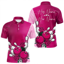 Load image into Gallery viewer, Bowling And Pink Roses Custom Valentine Bowling Polo Shirts For Men Bowling Couple Outfits IPHW8355