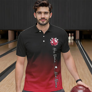 Black And Red Bowling And Roses Custom Valentines Day Bowling Polo Shirts For Men IPHW8359