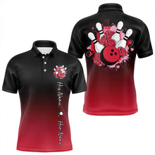 Load image into Gallery viewer, Black And Red Bowling And Roses Custom Valentines Day Bowling Polo Shirts For Men IPHW8359