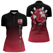 Load image into Gallery viewer, Black And Red Bowling And Roses Custom Valentines Day Bowling Quarter-Zip Shirts For Women IPHW8359