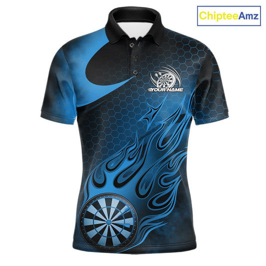 Custom Black And Blue Flame Dartboard Darts Team Shirts, Dart Tournament Outfits Dart Jerseys For Players IPHW10411