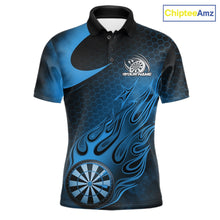 Load image into Gallery viewer, Custom Black And Blue Flame Dartboard Darts Team Shirts, Dart Tournament Outfits Dart Jerseys For Players IPHW10411
