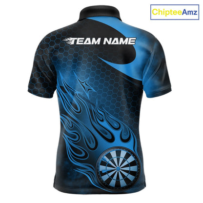 Custom Black And Blue Flame Dartboard Darts Team Shirts, Dart Tournament Outfits Dart Jerseys For Players IPHW10411