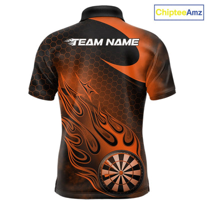 Custom Black And Orange Flame Dartboard Darts Team Shirts, Dart Tournament Outfits Dart Jerseys For Players IPHW10412