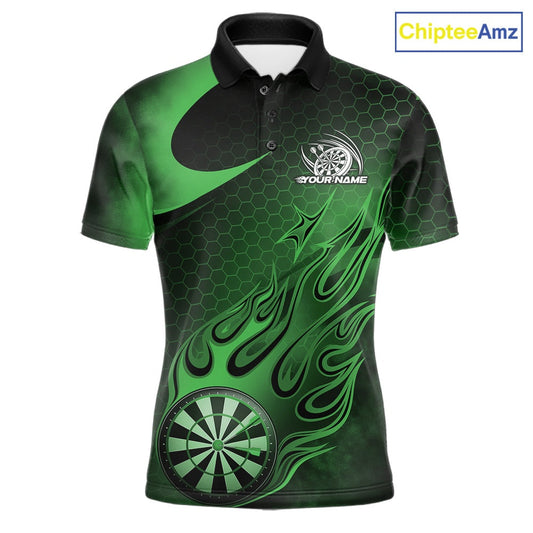 Custom Black And Green Flame Dartboard Darts Team Shirts, Dart Tournament Outfits Dart Jerseys For Players IPHW10414