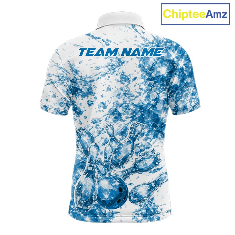 Custom Sparkling Blue Ice Cystal Bowling Shirts For Men, Women And Kid, Team Tournament Outfits Multi Styles IPHW10420