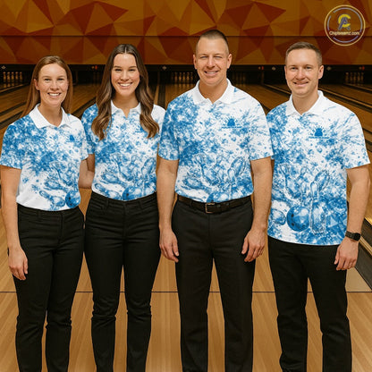 Custom Sparkling Blue Ice Cystal Bowling Shirts For Men, Women And Kid, Team Tournament Outfits Multi Styles IPHW10420