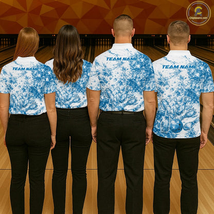 Custom Sparkling Blue Ice Cystal Bowling Shirts For Men, Women And Kid, Team Tournament Outfits Multi Styles IPHW10420