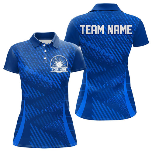 Custom Blue Bowling Team Polo Shirts For Women, Bowling Tournament Bowling League Shirt IPHW8536