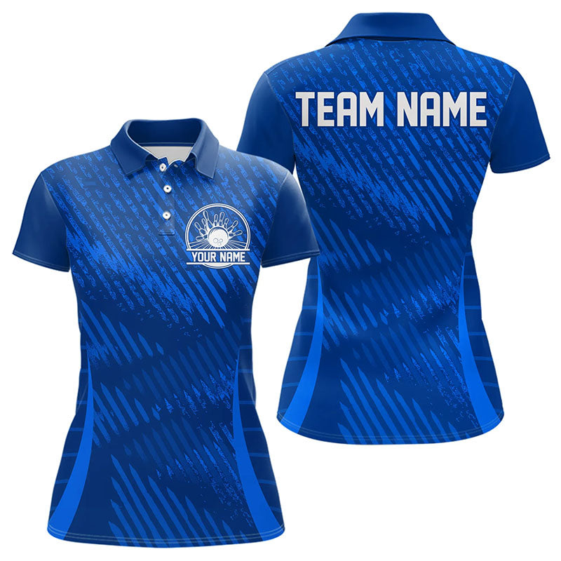 Custom Blue Bowling Team Polo Shirts For Women, Bowling Tournament Bowling League Shirt IPHW8536
