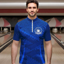 Load image into Gallery viewer, Custom Blue Bowling Team Quarter-Zip Shirts For Men, Bowling Tournament Bowling League Shirt IPHW8536