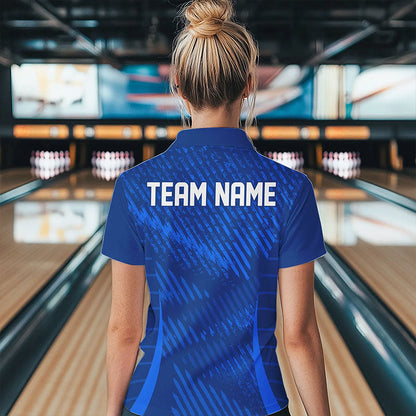 Custom Blue Bowling Team Womens Quarter-Zip Shirts, Bowling Tournament Bowling League Shirt IPHW8536