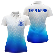Load image into Gallery viewer, Custom Blue Bowling Team Polo Shirts For Women, Bowling Tournament Bowling League Shirt IPHW8537